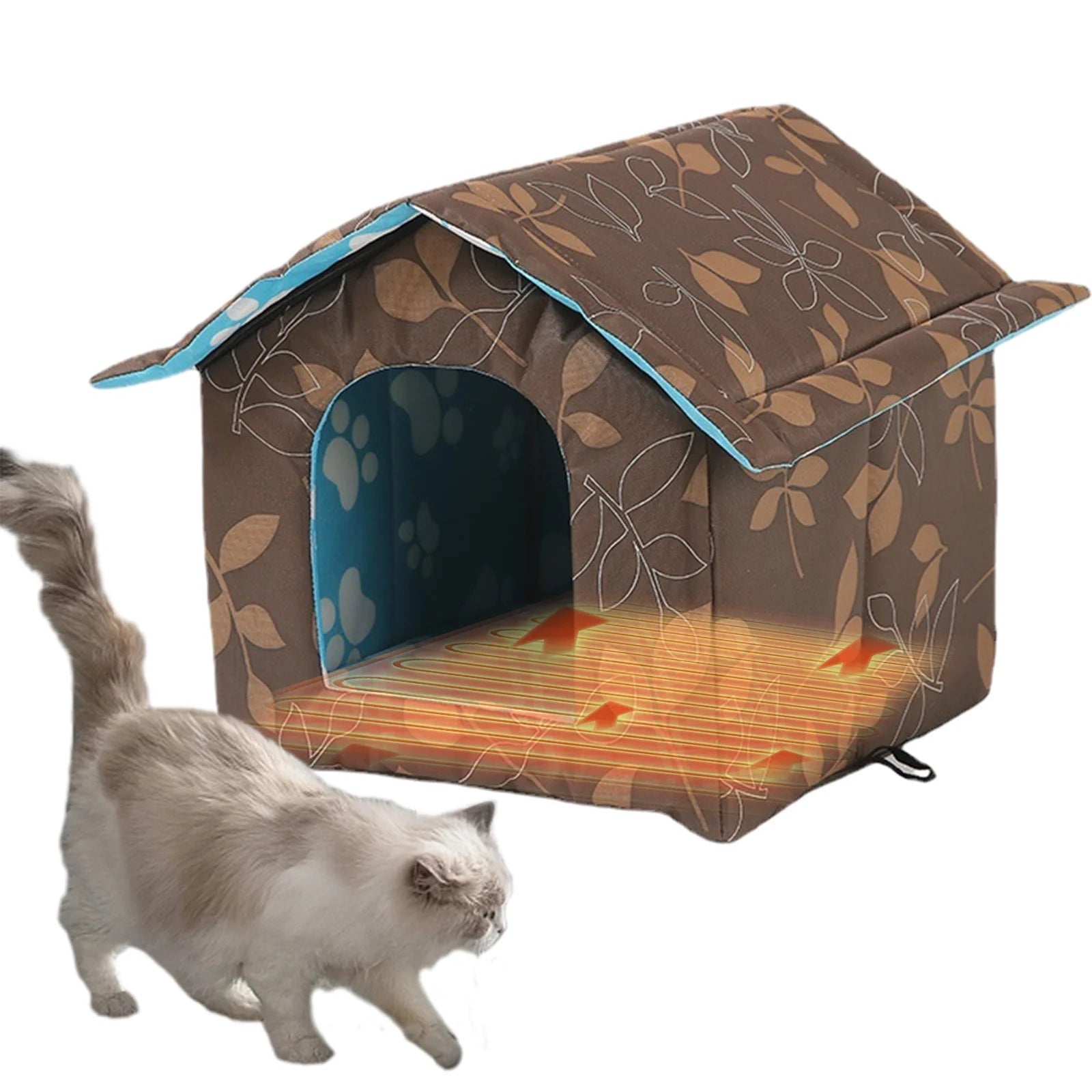 Winter House with Self Warming Pad-Outdoor Weather-Proof Heat Insulated Shelter