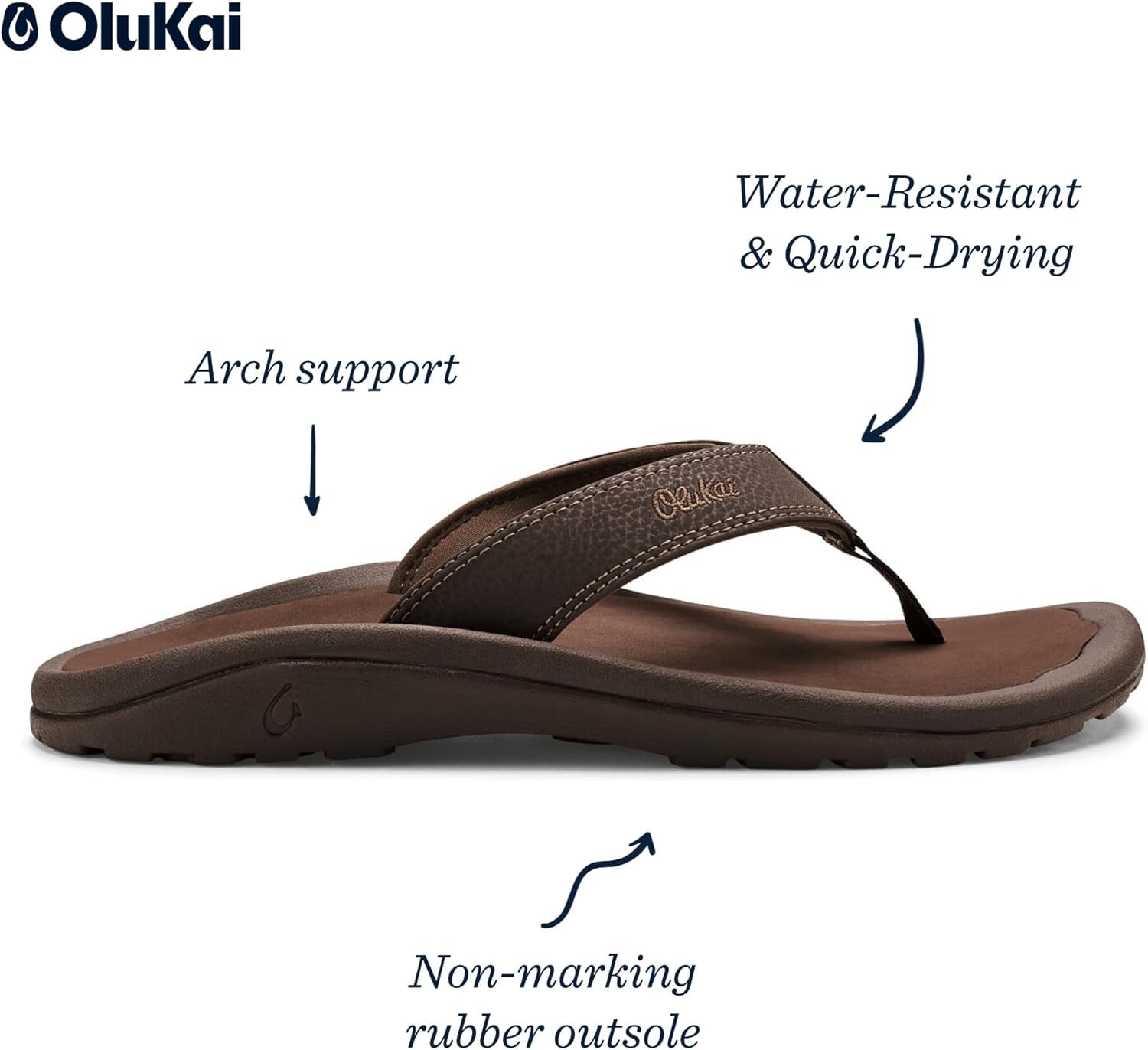 Ohana Men'S Beach Sandals, Water Resistant Flip Flops, Arch Support & Comfort Fit, Lightweight & Durable, Enhanced Grip & Traction