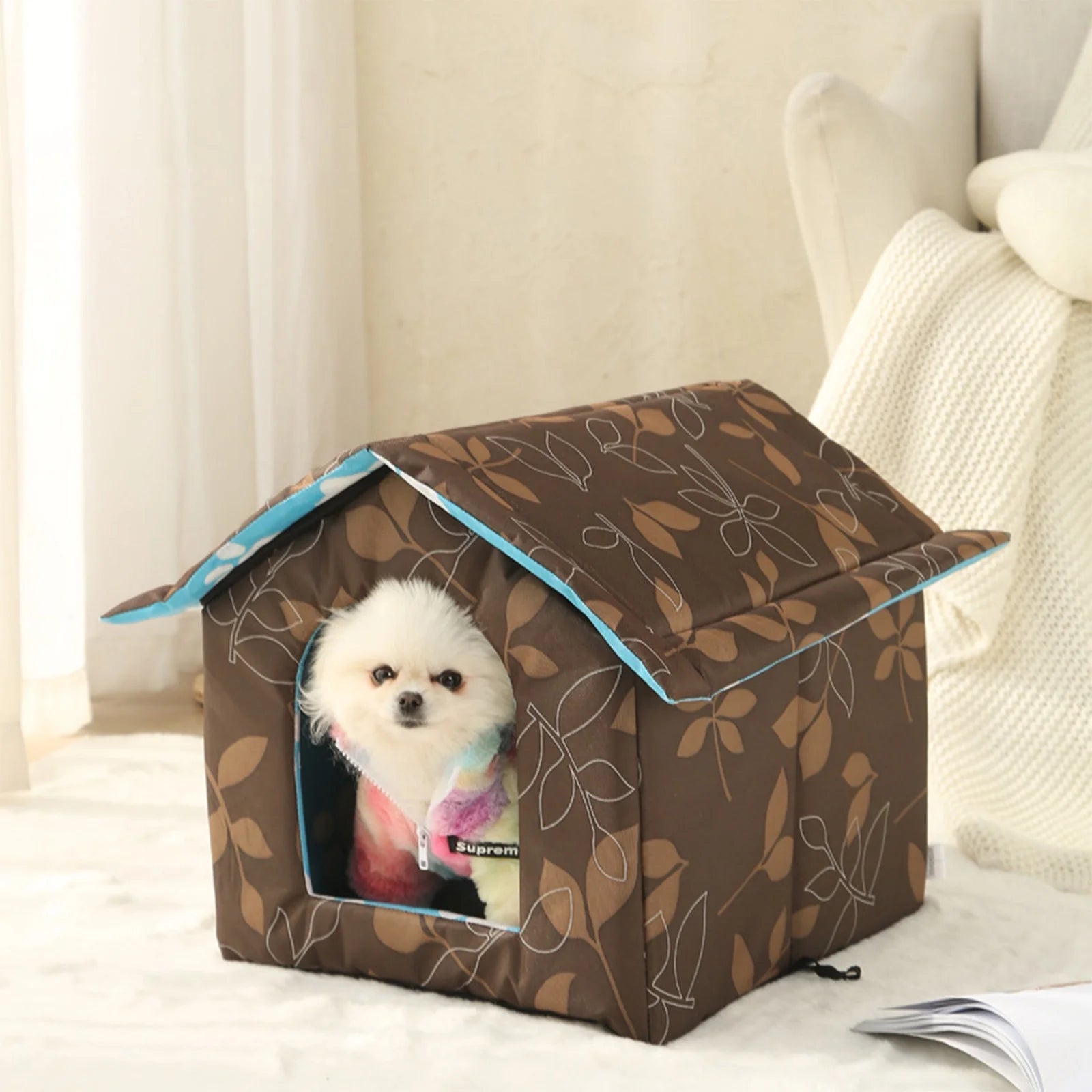 Winter House with Self Warming Pad-Outdoor Weather-Proof Heat Insulated Shelter
