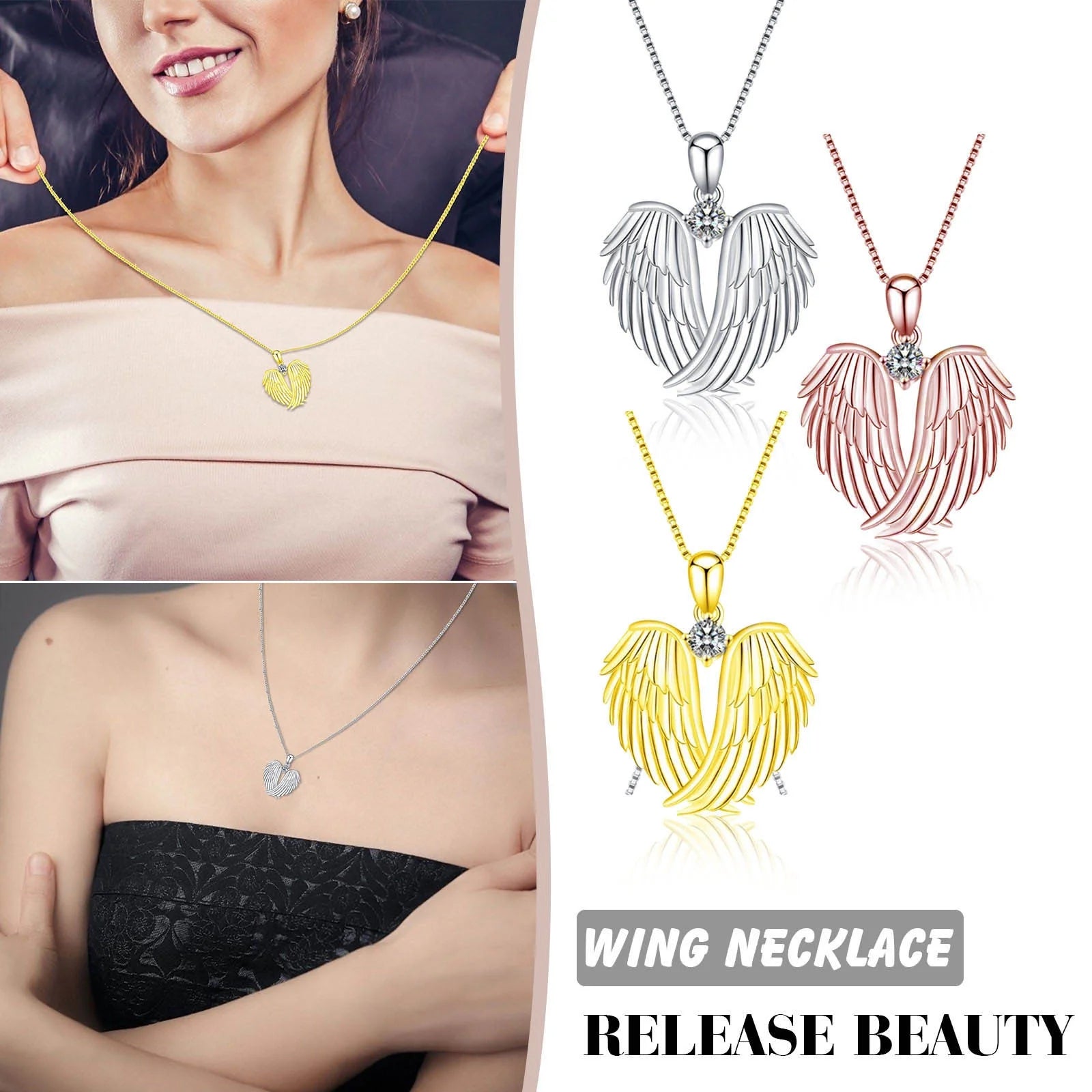 Jewelry on Clearance！Necklaces for Women Angel Wings Necklace 925 Silver 