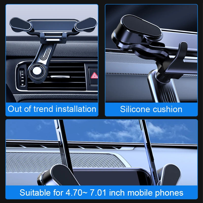 360-Degree Rotatable Gravity Car Phone Holder for Air Outlet - Mobile Device Stand and GPS Support