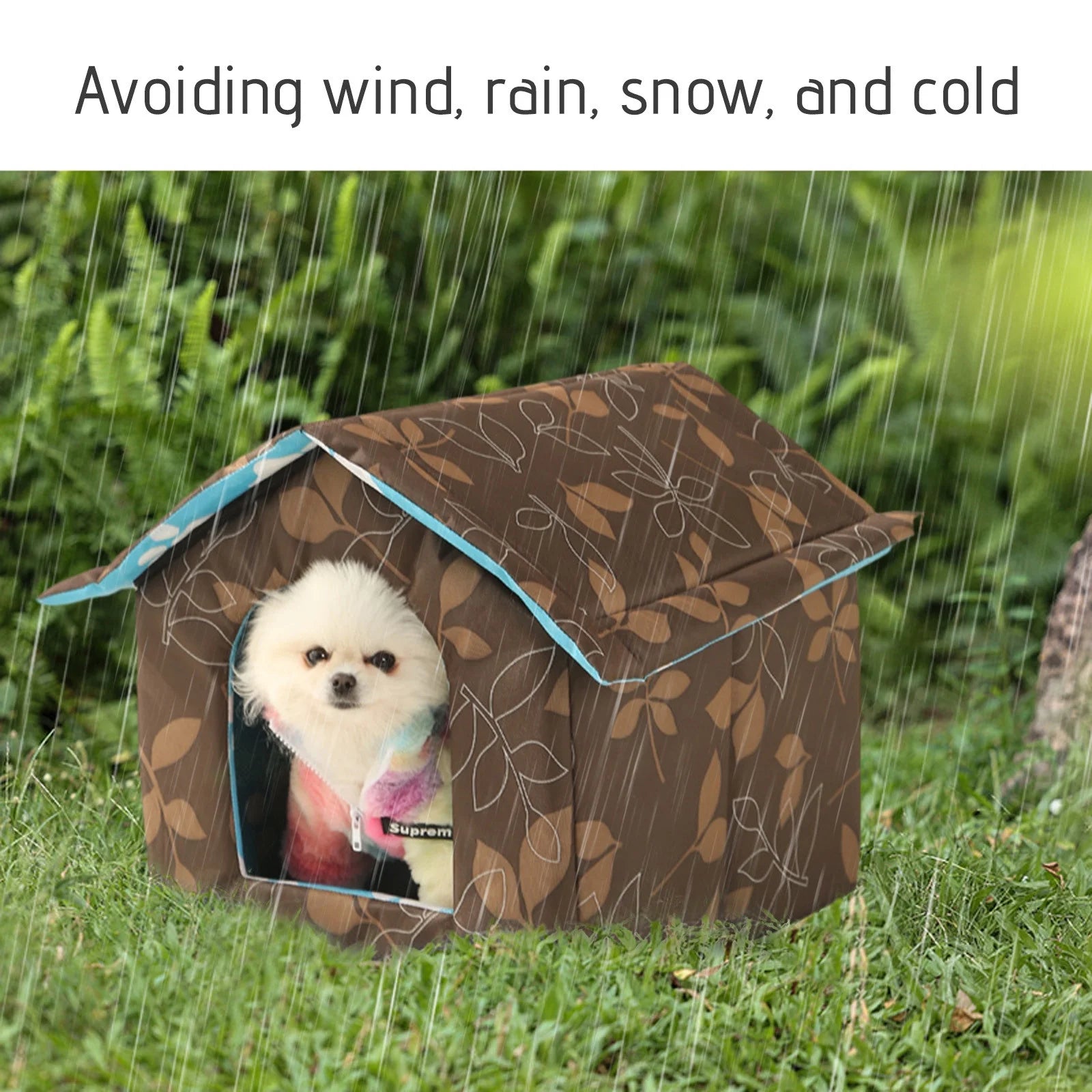 Winter House with Self Warming Pad-Outdoor Weather-Proof Heat Insulated Shelter