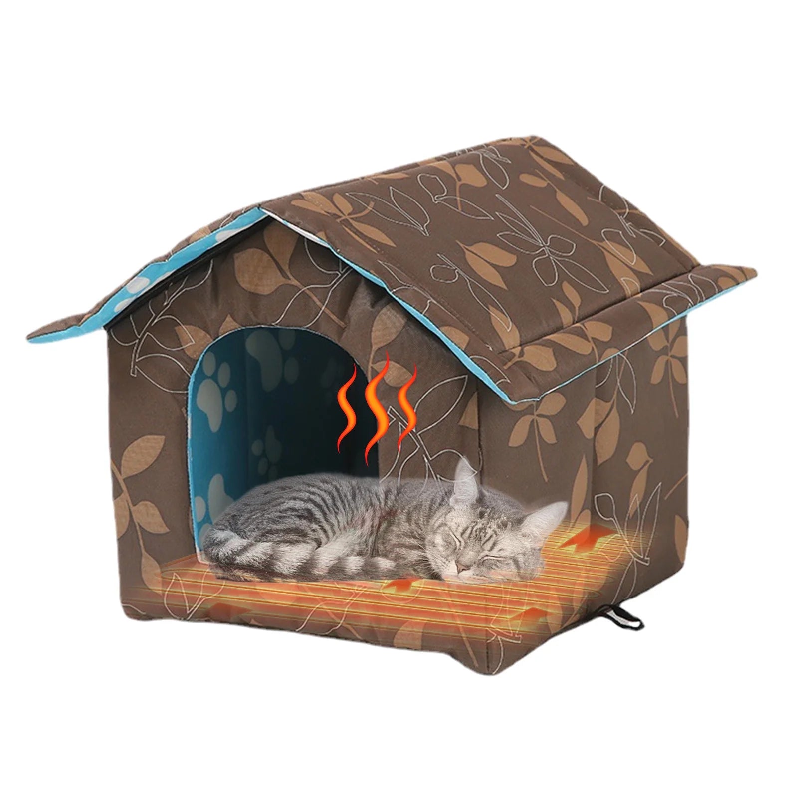 Winter House with Self Warming Pad-Outdoor Weather-Proof Heat Insulated Shelter