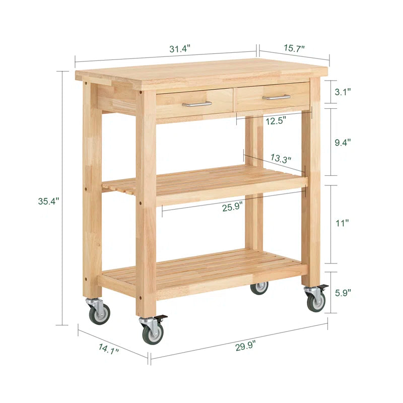 Andwele 31.5" Wood Home Kitchen Bar Carts with Wheels