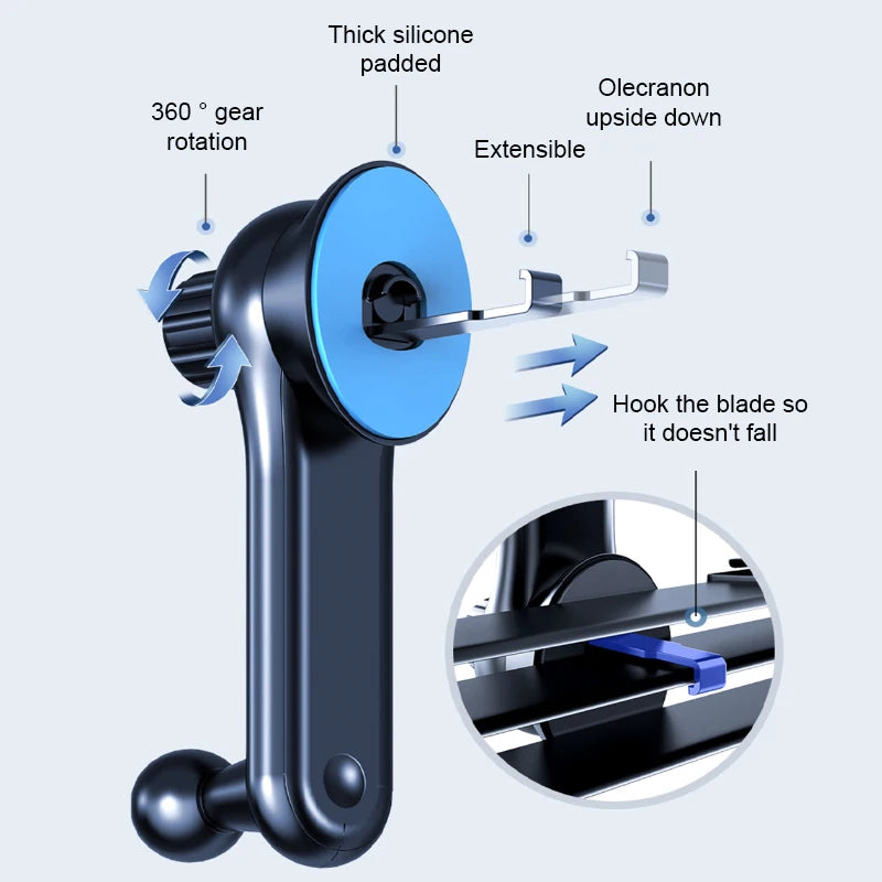 360-Degree Rotatable Gravity Car Phone Holder for Air Outlet - Mobile Device Stand and GPS Support