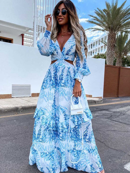 Basic Casual Dresses Sexy Maxi Dress Women Summer V-Neck Backless Hollow Out Long Dresses Club Party Female Tunic Beach Cover Up Dress